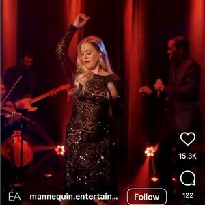 NWT Dress the Population Sequin Black Long Sleeve Bodycon Cocktail Dress Sz L